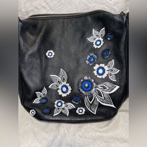 Vera Bradley Black Leather Snow Lotus Crossbody